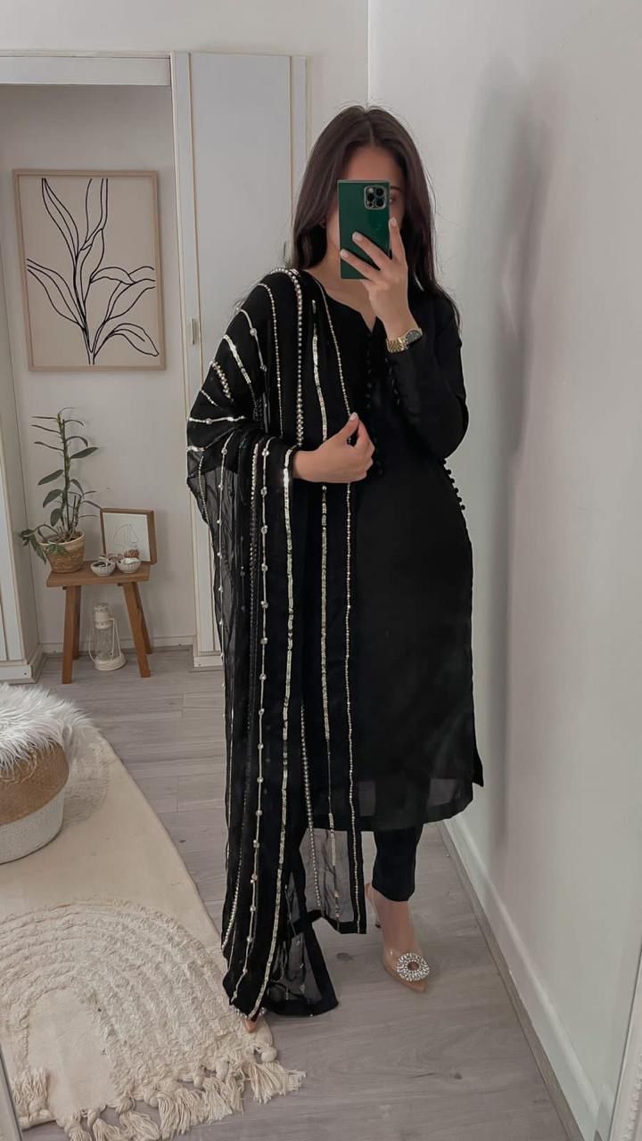 Elegant Black and Purple Kurta Set