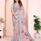Elegant Linen Cotton Saree with Floral Print