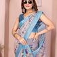 Elegant Linen Cotton Saree with Floral Print