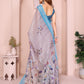 Elegant Linen Cotton Saree with Floral Print