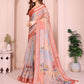 Elegant Linen Cotton Saree with Subtle Leaf Motifs