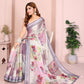 Pastel Multi-Tone Linen Cotton Saree with Artistic Floral Prints
