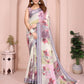Pastel Multi-Tone Linen Cotton Saree with Artistic Floral Prints