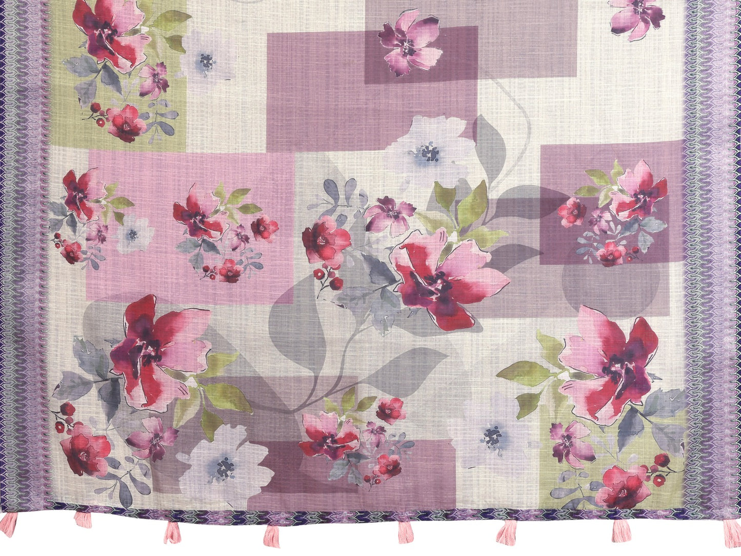 Pastel Multi-Tone Linen Cotton Saree with Artistic Floral Prints