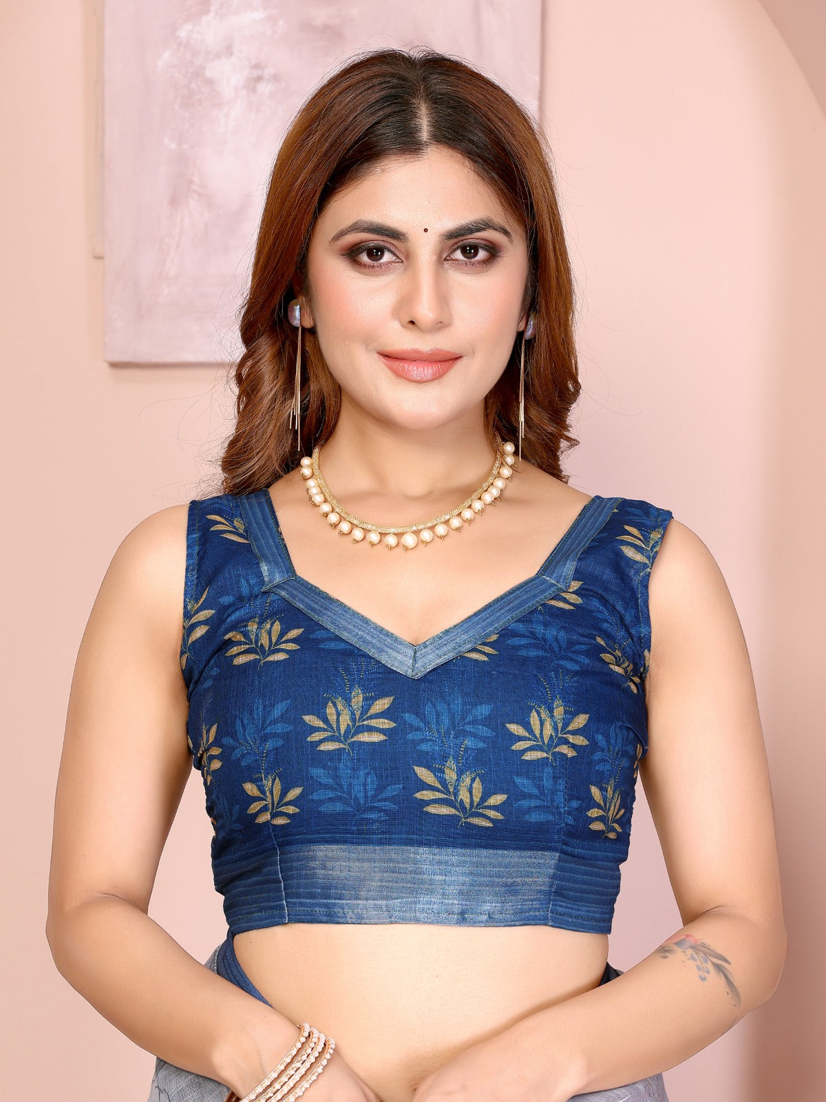 Elegant Steel Blue Linen Cotton Saree with Pastel Floral Prints