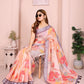 Peach Linen Cotton Saree with Bold Floral Prints