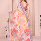 Peach Linen Cotton Saree with Bold Floral Prints