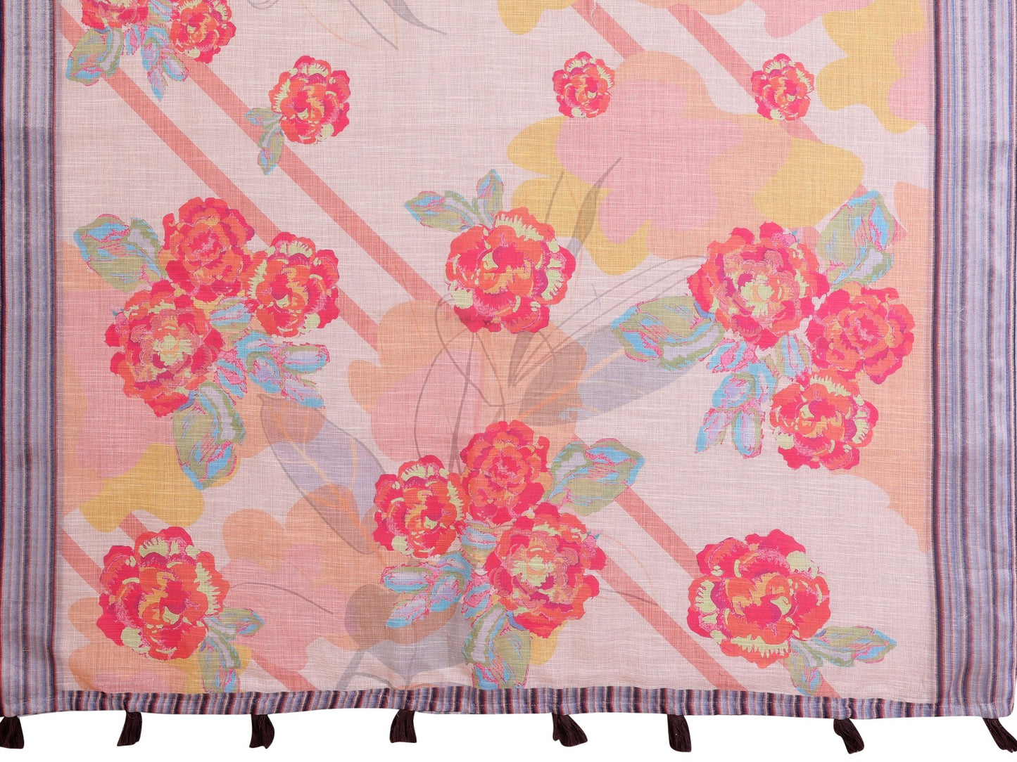 Peach Linen Cotton Saree with Bold Floral Prints