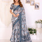 Stylish White Chanderi Saree with Digital Geometric Print