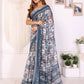 Stylish White Chanderi Saree with Digital Geometric Print