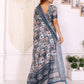 Stylish White Chanderi Saree with Digital Geometric Print