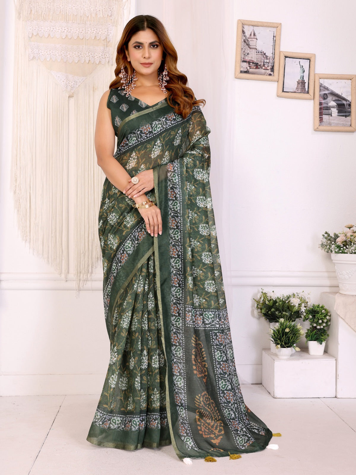 Elegant Chanderi Saree with Digital Floral Print