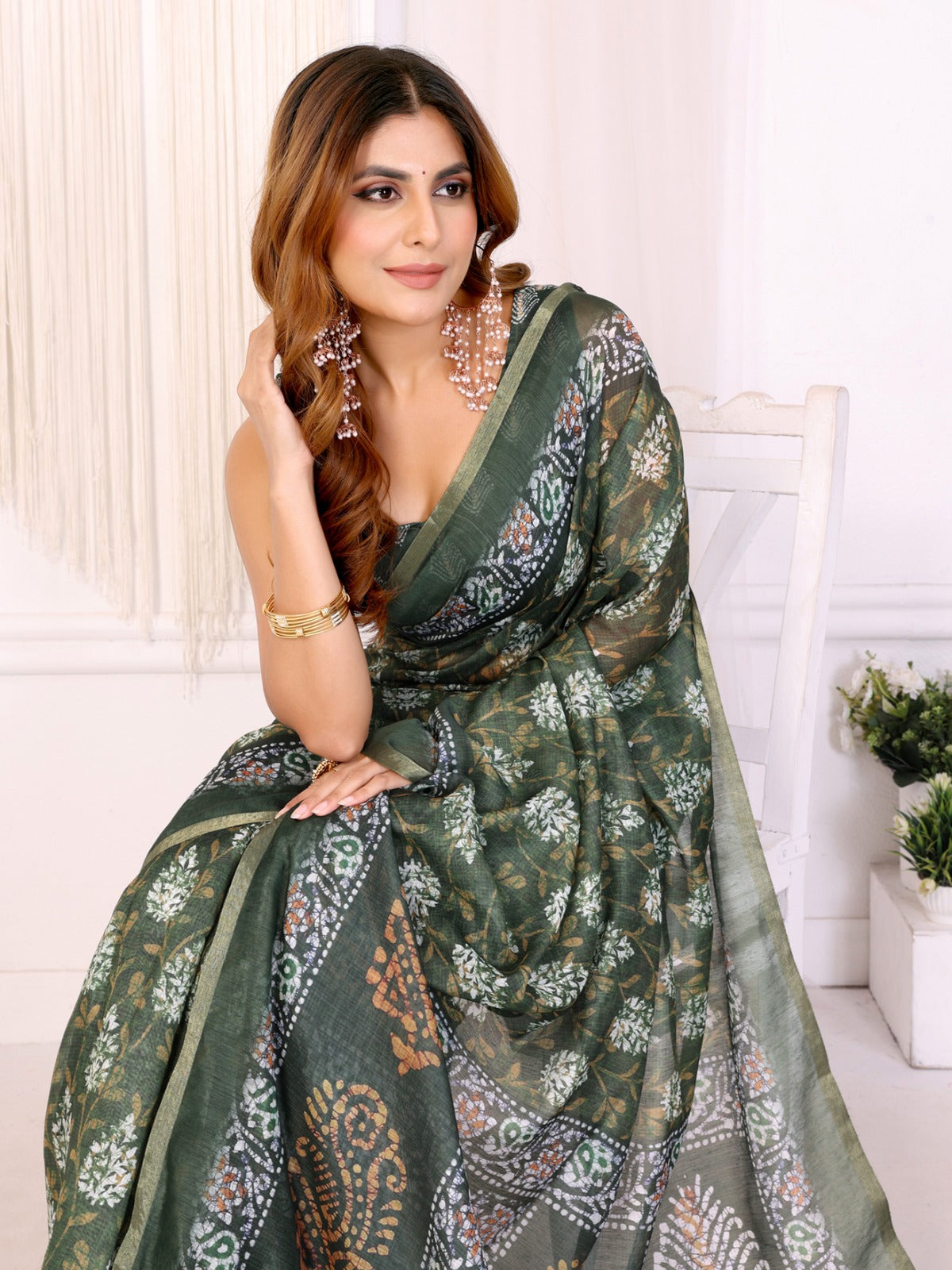 Elegant Chanderi Saree with Digital Floral Print