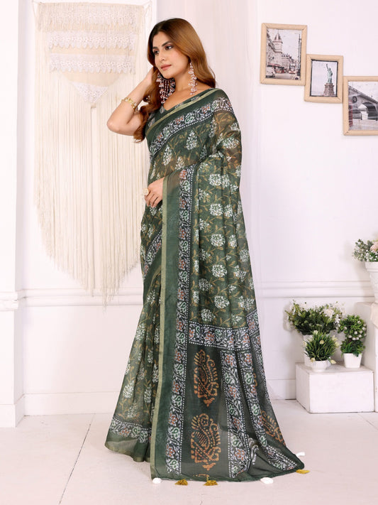 Elegant Chanderi Saree with Digital Floral Print