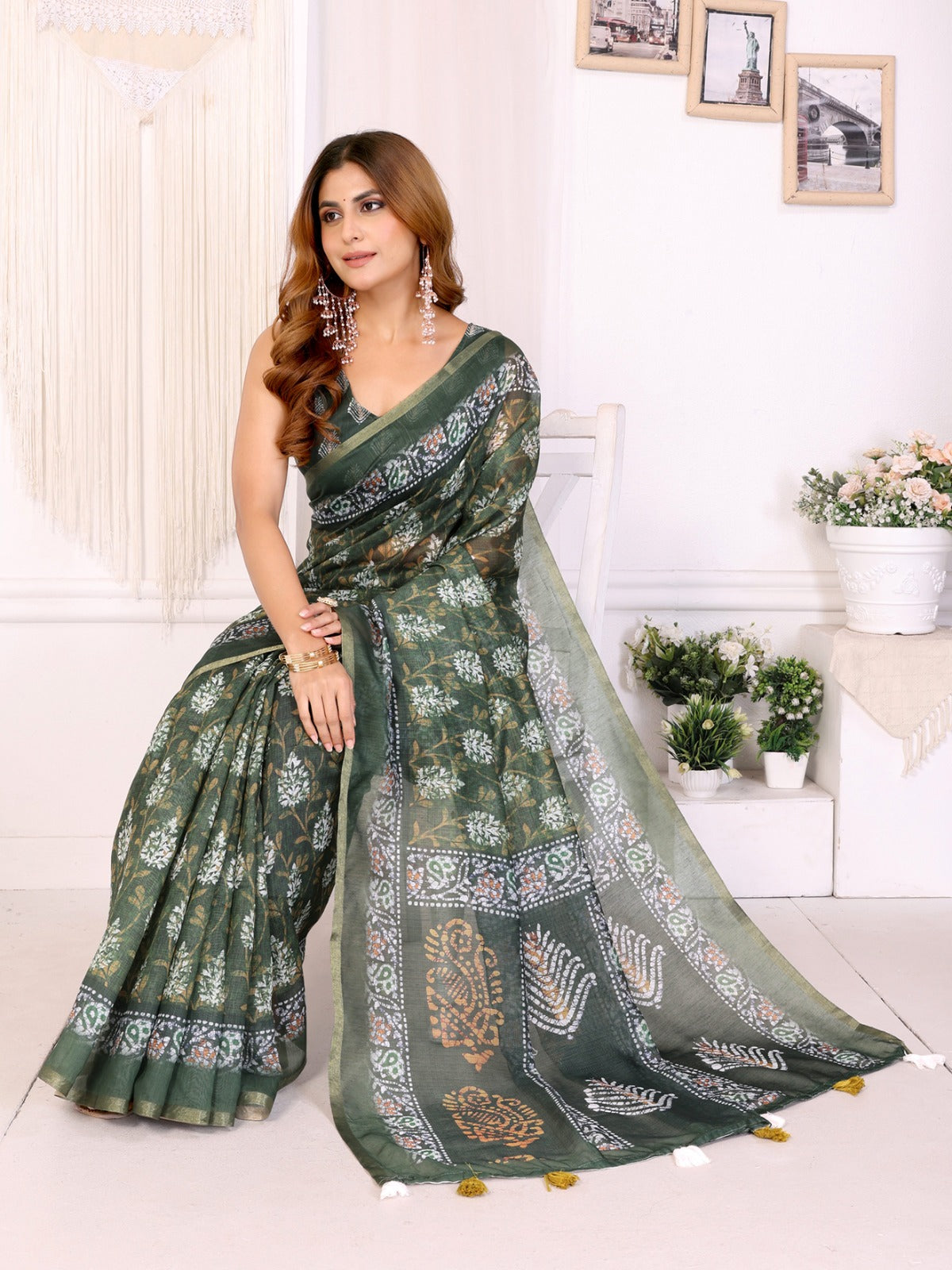 Elegant Chanderi Saree with Digital Floral Print
