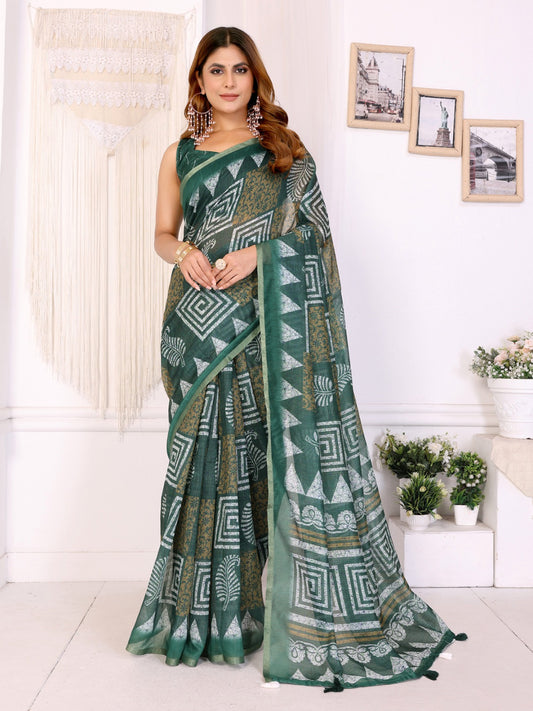 Stylish Chanderi Saree with Geometric Digital Print