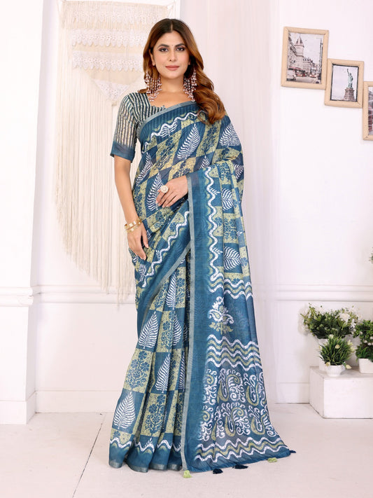 Stylish Chanderi Saree with Leaf & Abstract Digital Print
