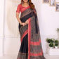 Elegant Black Saree with Reddish Pink Border