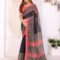 Elegant Black Saree with Reddish Pink Border