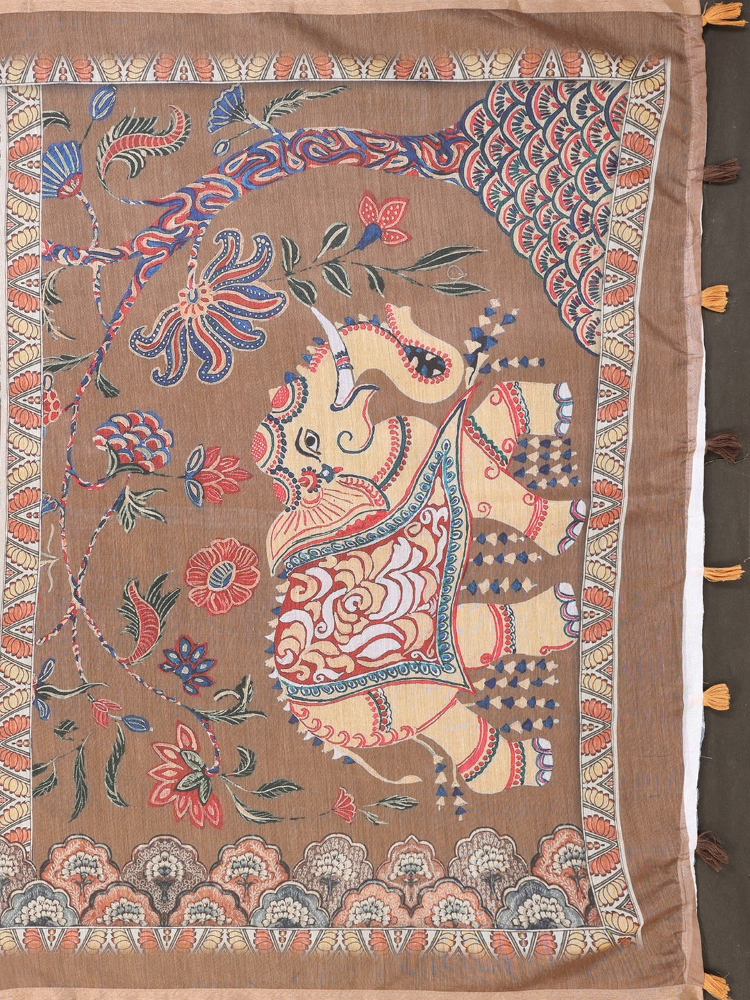 Elegant Coffee Brown Chanderi Digital Print Saree