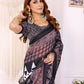 Black & Maroon Geometric Printed Chanderi Saree