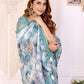 Aqua Blue Digital Abstract Printed Chanderi Saree
