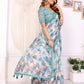 Aqua Blue Digital Abstract Printed Chanderi Saree