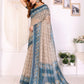 Beige & Teal Ethnic Motif Printed Chanderi Saree