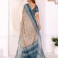 Beige & Teal Ethnic Motif Printed Chanderi Saree