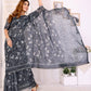 Charcoal Grey Floral Printed Chanderi Saree