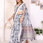 White & Black Multi-Pattern Digital Printed Chanderi Saree