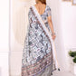 White & Black Multi-Pattern Digital Printed Chanderi Saree