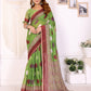 Green & Maroon Polka Dot Printed Chanderi Saree