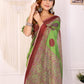 Green & Maroon Polka Dot Printed Chanderi Saree