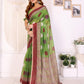 Green & Maroon Polka Dot Printed Chanderi Saree