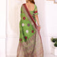 Green & Maroon Polka Dot Printed Chanderi Saree
