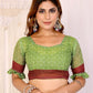 Green & Maroon Polka Dot Printed Chanderi Saree
