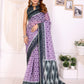 Purple & Black Ikat Printed Chanderi Saree