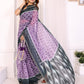 Purple & Black Ikat Printed Chanderi Saree