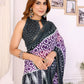 Purple & Black Ikat Printed Chanderi Saree