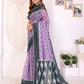 Purple & Black Ikat Printed Chanderi Saree