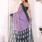 Purple & Black Ikat Printed Chanderi Saree
