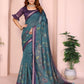 Teal Blue & Purple Black Chanderi Saree