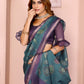 Teal Blue & Purple Black Chanderi Saree