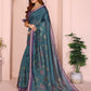 Teal Blue & Purple Black Chanderi Saree