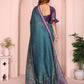 Teal Blue & Purple Black Chanderi Saree