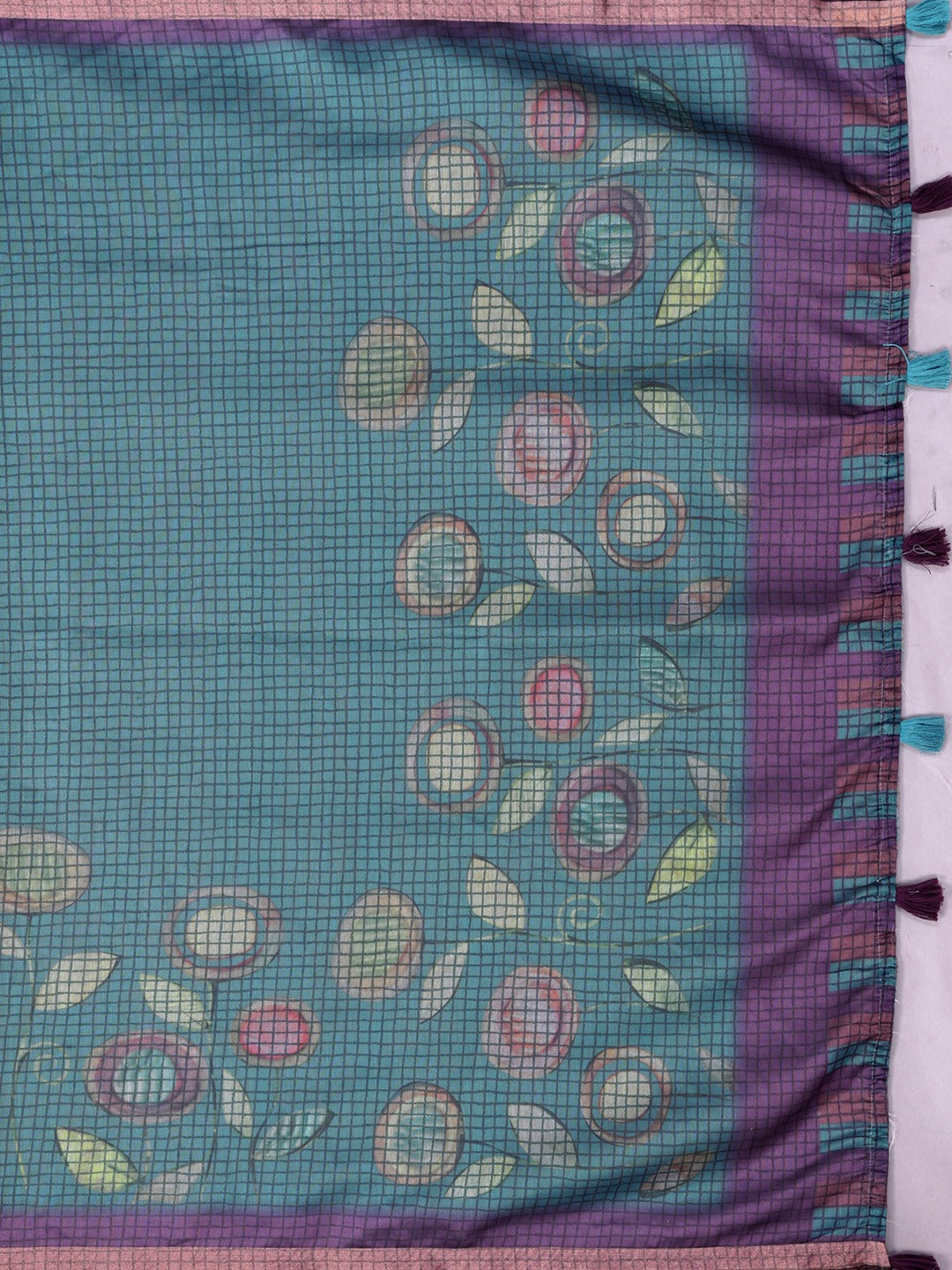 Teal Blue & Purple Black Chanderi Saree