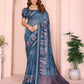 Blue Printed Black Chanderi Saree