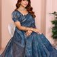 Blue Printed Black Chanderi Saree