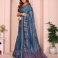 Blue Printed Black Chanderi Saree